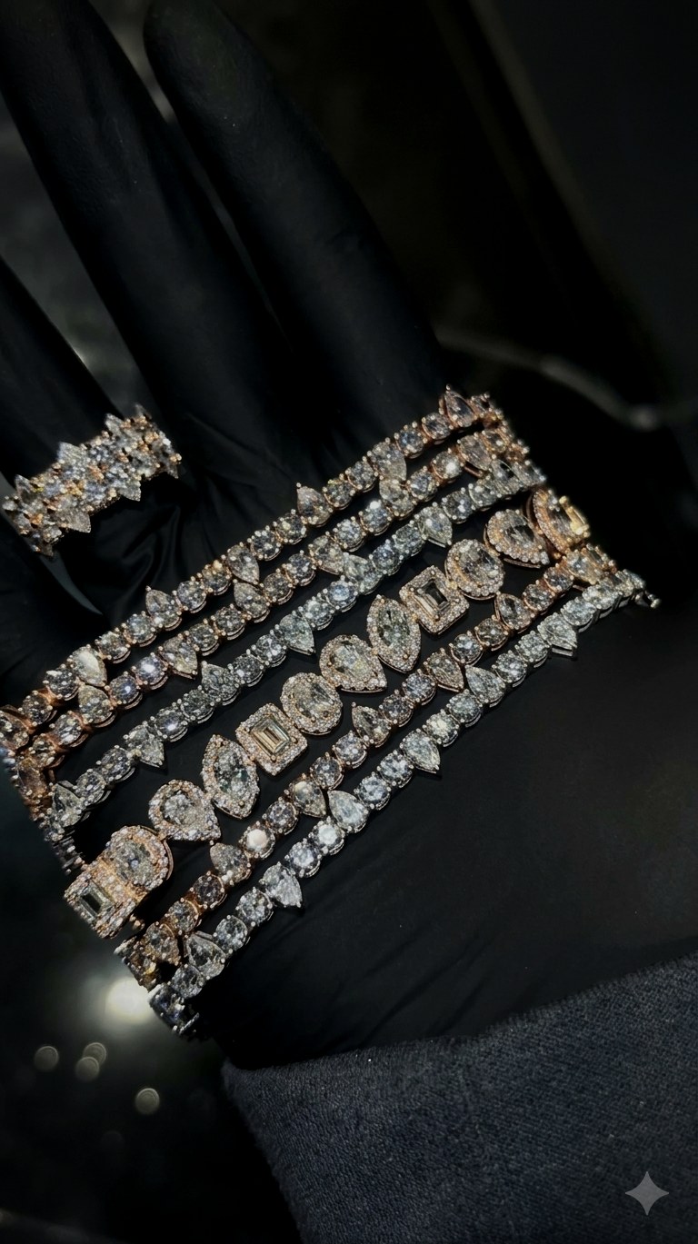 Diamond tennis bracelets and custom nameplate in rose gold by ETR Jewellers